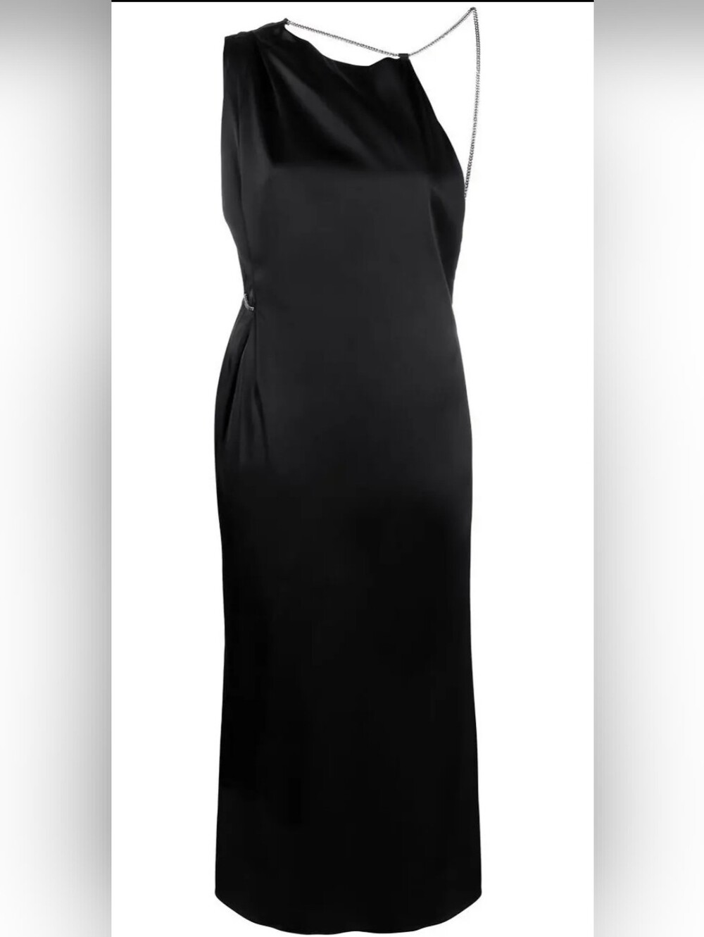 1017 ALYX 9SM Black One-Shoulder Satin Dress with Chain Strap